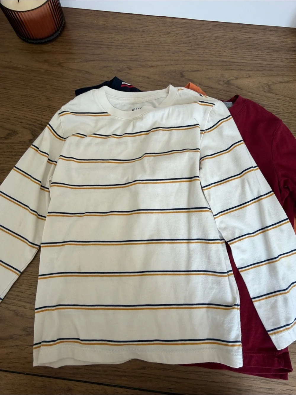 Old Navy Kids Long Sleeve Tees Cream, Navy & Gold Striped Long Sleeve Tee